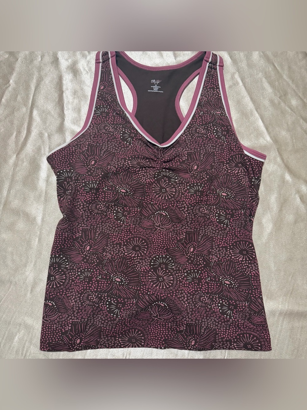 SB Active by St. John's Bay Floral Print Racerback Tank w/ Built-In Bra Sz. L